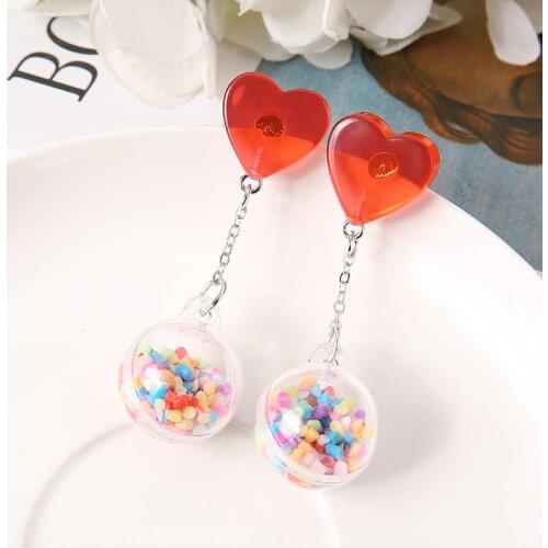 1Pair Stud Earring Multicolours Resin Lollipop Heart Candy Charms Wth Ball Fashion Woman Jewelry Birthday Gift