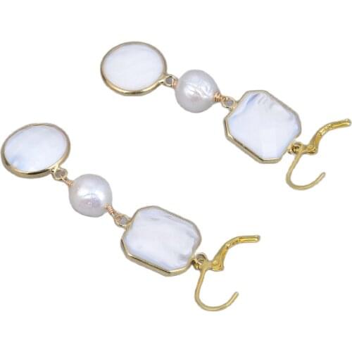 JK Natural White Cultured Keshi Pearl White Crystal Earrings Cute For Women Girl Gift