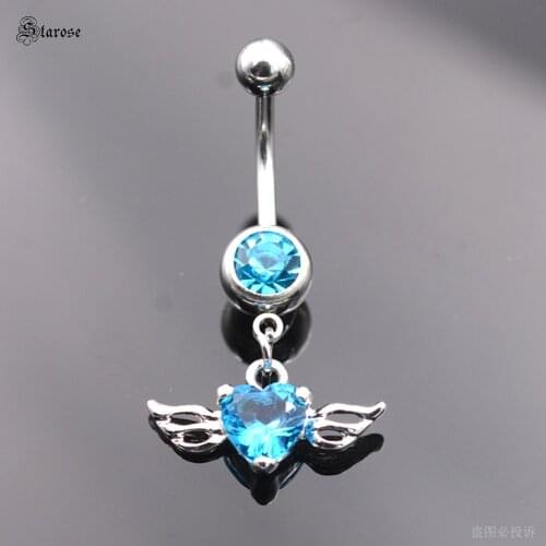 Starose Lake Blue Heart Belly Button Piercing Ombligo White Pink Zircon Hollow Wing Navel Rings Body Piercing Nombril Jewelry