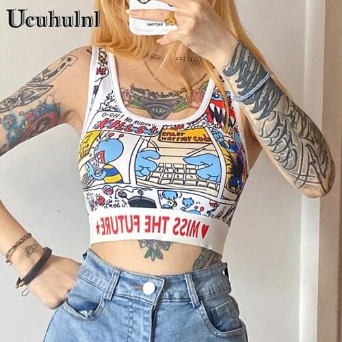 Breast Wrap Tank Top Female Sexy Sleeveless Cartoon Print Cut Top Harajuku Women Camisole Streetwear Casual Top Outfits Club