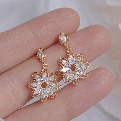 Korean style inlaid craft zircon flower earrings birthday party gift wedding jewelry