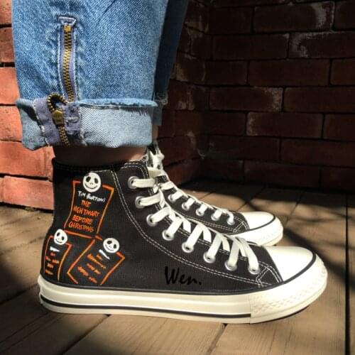 Wen Hand Painted Canvas Shoes Design Custom Nightmare Before Christmas Three Heads High Top Men Womens Canvas Sneakers