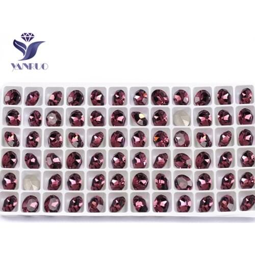 YANRUO 4128 Oval Amethyst Rhinestones and Decorations Sewing necklace jewelry Crystal Stones Round Glass