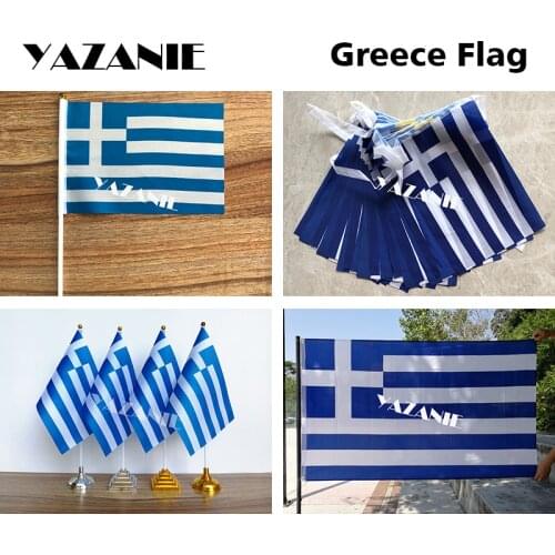 YAZANIE 14*21cm 5pcs Greece Hand Flag 20pcs Bunting String Flag 4pcs Table Flag 90*150cm World Country Greece Flags and Banners