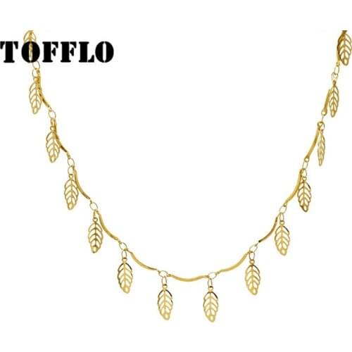 TOFFLO Stainless Steel Jewelry Leaf Pendant Necklace Womens Fashion Clavicle Chain BSP602