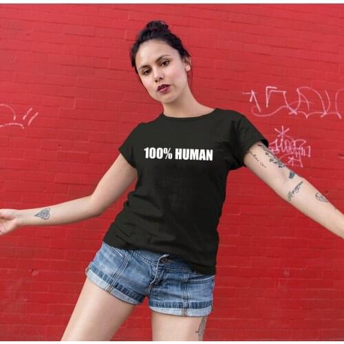 BLWHSA 100% HUMAN Feminist T shirts Women Summer Cotton 70s Novelty Slogan T-shirt Funny Hip Hop Tops Tees Festival Outfit