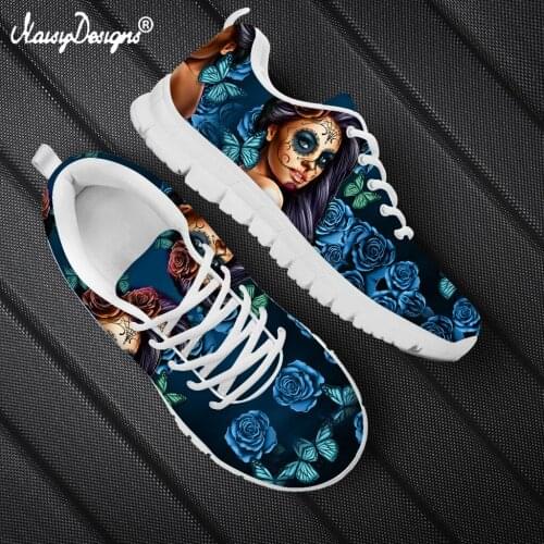 Noisydesigns Purple Rose With Calavera Skull Girl Prints Womens Shoes Female Lightweight Mesh Sneaker Suit for Work Run 2021