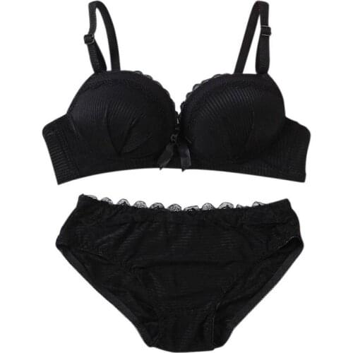 Women Pad Striped Bras B Cup Teen Girls Soft Lace Underwire Bra & Brief Sets