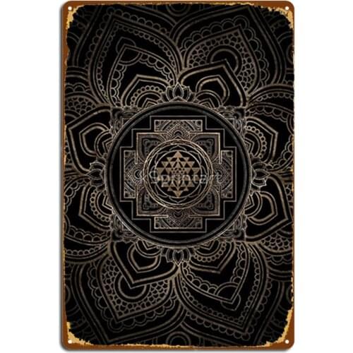 Golden Sri Yantra / Sri Chakra In Lotus Metal Signs Cinema Kitchen Mural Funny Plates Tin sign Posters
