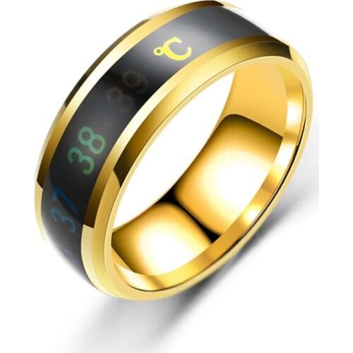 Golden Smart Sensor Body Temperature Ring Stainless Steel Fashion Display Real-time Temperature Test Finger Ring
