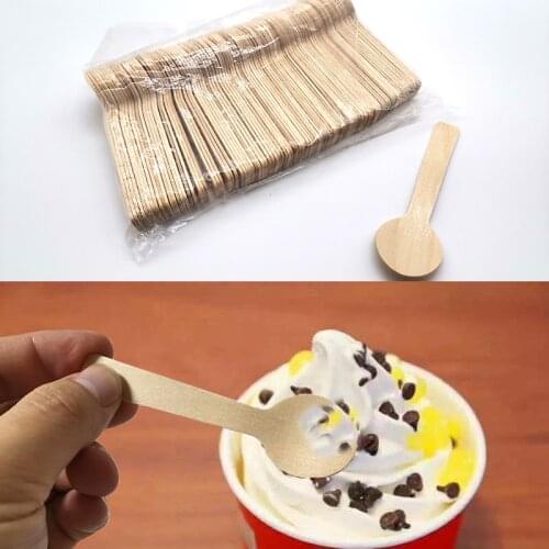 100Pcs Disposable Wooden Spoon Mini Ice Cream Spoon Wood Dessert Scoop Western Wedding Party Tableware Kitchen Accessories Tool