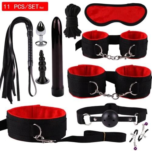 11 pcs Bondage Adults Games Toys for Woman Sexy Toys Hand cuffs BDSM Costumes Lingerie Removable Spreader Bar Ankle Cuffs
