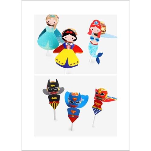 120Pcs Superhero Candy Paper Bat Man/Super Man/Wonder Women Lollipop Decoration Card Kids Birthday Party DIY Candy Gift Supply