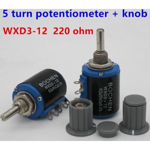 2PCS WXD3-12 2W 220 ohm WXD3-12-2W 5 ring multi-circle precision wire-wound potentiometer + 2PCS knob