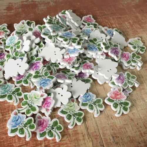 50Pcs Flower Fashion Fancy Bulk Mixed Wooden Button Sewing Accessories Decorative Buttons Handmade Scrapbooking Craft 24*10mm