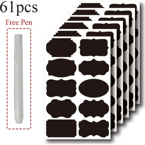 61pcs Reusable Jar Labels Stickers Spice Stickers Organizer Storage Bottles Sticker Label Blackboard Tags White Chalk Pen set