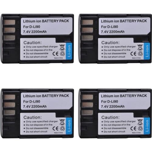 Tectra 2200mAh 4PCS D-Li90 D Li90 Digital Camera Battery for PENTAX K-7 K-7D K-5 K-5 II 645D K01 DLi90 Battery