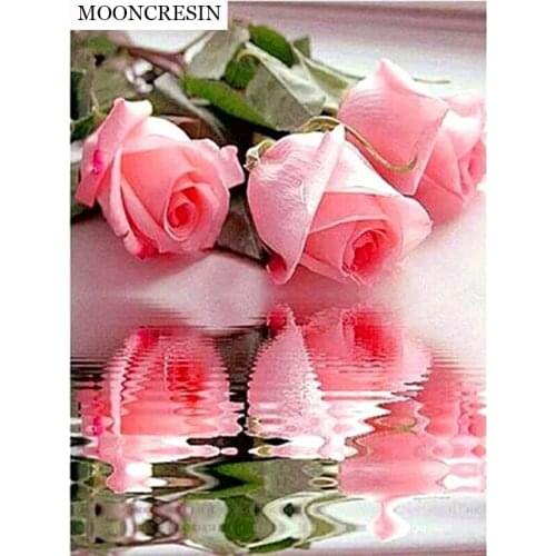 Diamond Embroidery Full Square Flower Pink Roses 5D Diy Diamond Painting Cross Stitch Crystal Rhinestones Mosaic Home Decoration