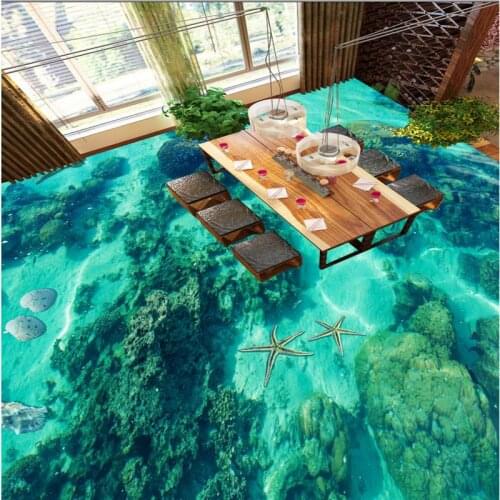 Beibehang Custom Nonwovens Floor Gorgeous Underwater World Shells Toilet Bathroom Bedroom 3D Floor