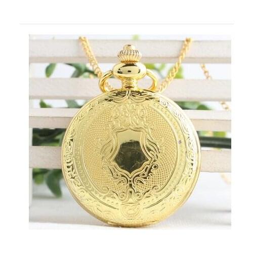 New Fashion quartz golden shield Modern antique clock woman and men steampunk Good quality chain pocket watches