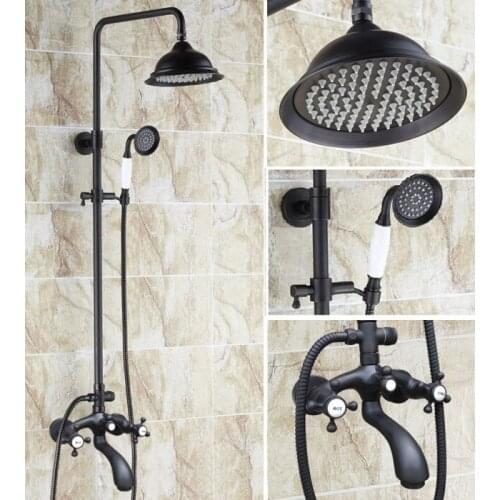 Black oil Antique Brass Wall Mounted Rain Bathroom Rainfall Shower Faucet Set with Hand Spray Shower Head Tub Mixer Tap 2hg114