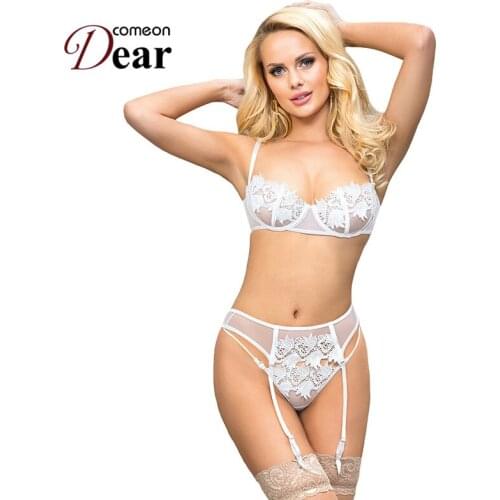 Comeondear Hot Womens Sexy Underwear Lace Bra Panty Set Plus Size Erotic Garters Lingerie G-String 3Pcs Baby Dolls RA80946