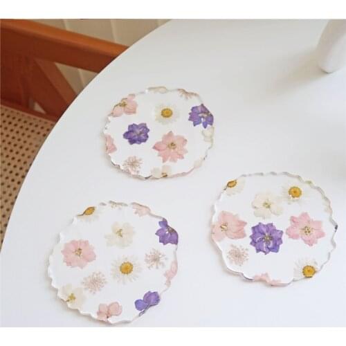 CuteLife Ins Dried Flower Acrylic Table Coaster Dining Accessories Heat Resistant Cup Mat Kitchen Home Decoration Drink Coasters