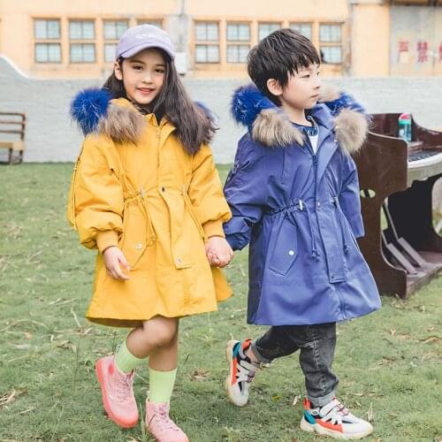 Kids Winter Jackets White Duck Down Long Child Coat With Fur Hooded Girls Boys Jacket Warm Outfits Children Outerwear 100-140cm