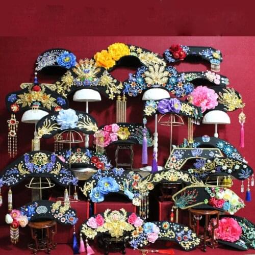 24 Designs Qing Dynasty Empress Princess Hair Tiara Qitou Big Wing Head Piece Imitate Diancui Hair Jewelry Tassel Hair Tiara