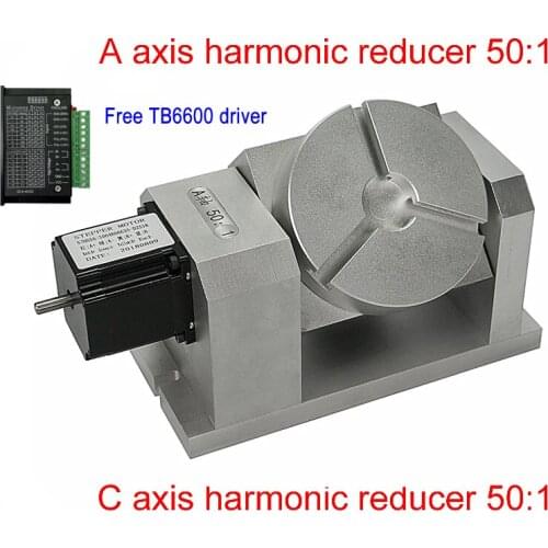 CNC router machine 4th 5th rotary A C axis no hysteresis harmonic reducer Gearbox 50:1 57 stepper motor driver dividing head