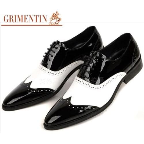 Grimentin oxfords Men Dress Shoes 2019 classic Black and white Formal Business Wedding Shoes Genuine Leather Male Shoe