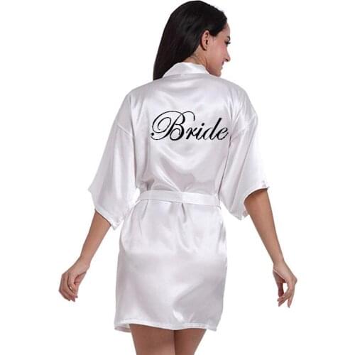 New bride bridesmaid robe with white black letters mother sister of the bride wedding gift bathrobe kimono satin robe
