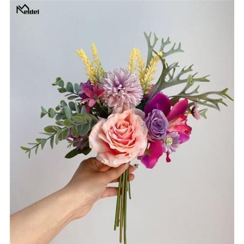 Artificial Rose Peony Hydrangea Flowers Bouquet Silk Flowers Bride Bouquets Fake Rose for Wedding Home Garden Decor Fabric Flore