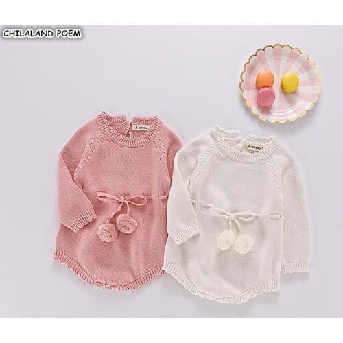 Baby Knitted Clothes Autumn Knit Baby Girls Rompers Long Sleeve Pompom Newborn Baby Clothes Infant Jumpsuit Overalls For Girl