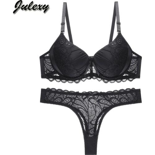Julexy B C Cup Hollow Out Women Bra Set Push Up Solid Lace Bra Brief Sets Intimates transparent Underwear Panty Set
