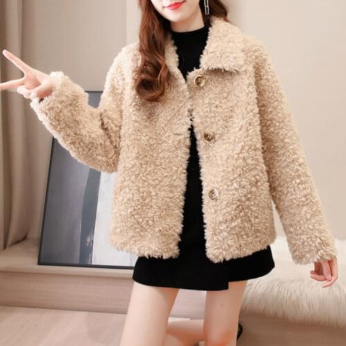 Women Autumn Winter Real Lamb Fur Sheepskin Coat Genuine Granular Sheep Shearing Jacket Female Casual Warm Outerwear Y810