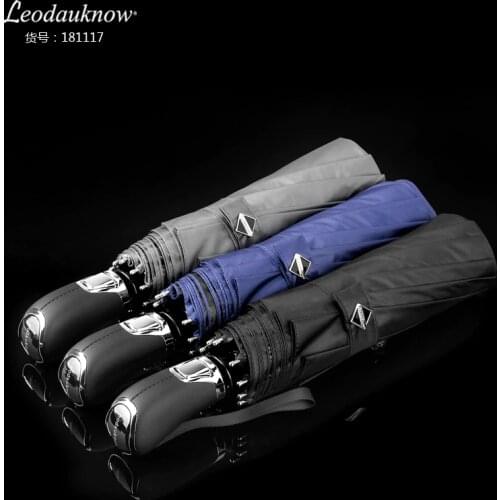 Leodauknow Ten-Bone Three-Fold Automatic Umbrella Mens Business Sun Protection Umbrellas Grand and Dignified