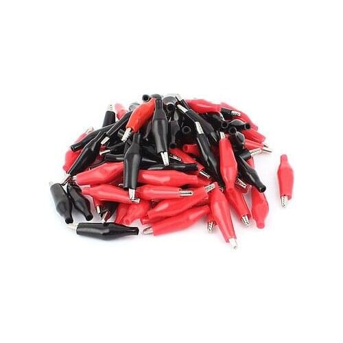 34mm Metal Length Plastic Metal Testing Insulated Alligator Clip Black Red 100Pcs