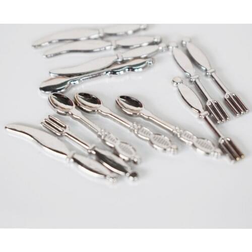 Mini Classic 12pcs 1/12 Dollhouse Miniature Fork Knife Soup Spoon Tableware Set Play Kitchen Toy Accessories