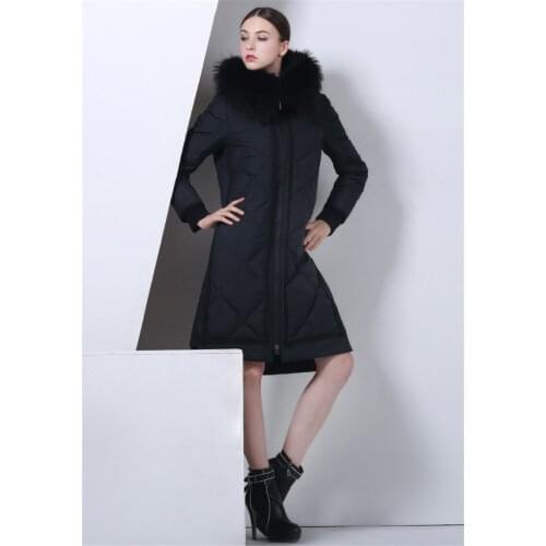 Fashion Womens White Goose Down Jacket Raccoon Fur Collar Parkas Warm Winter Coat Women Hooded Jackets Inverno WXF317