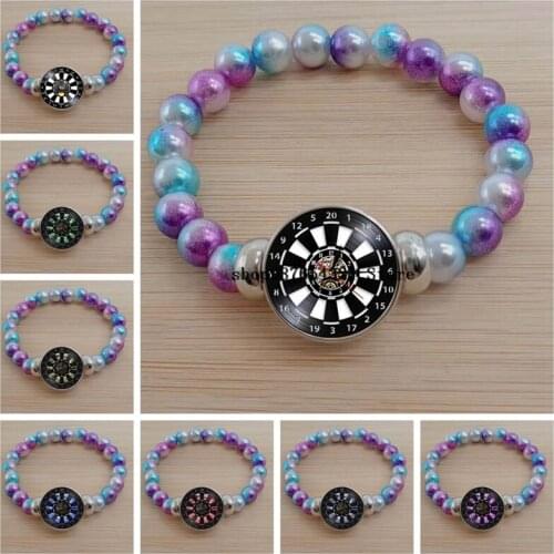 New creative dart board darts game vinyl record wall clock bracelet cabochon glass colored bead bracelet jewelry