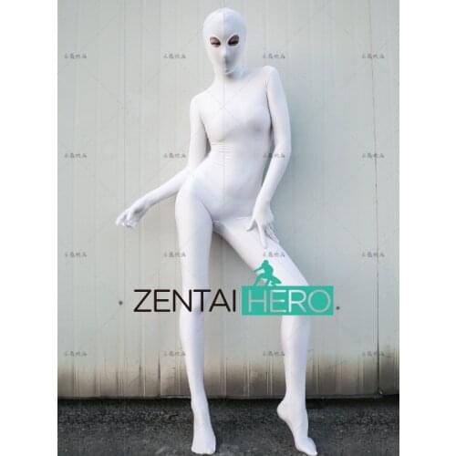New Arrival Comfortable Sexy Girl White Unitard Lycra Spandex Zentai Bodysuit Sexy Lady Party Costume Open Eyes