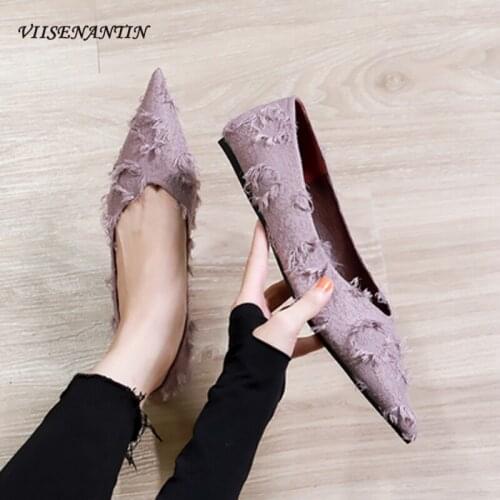 New All-match Flat-bottomed Grandma Shoes Satin Woolen Surface V-pointed Toe All-match Fashion Single Shoes Lazy Shoes