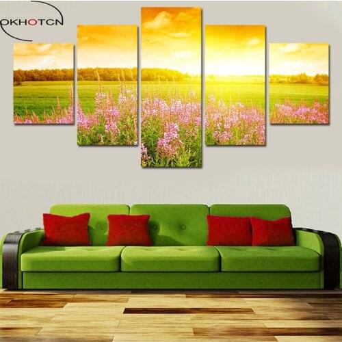 OKHOTCN Modern Flower Modern HD Printed Flower Garden View Home Decoration Art Framework Living Room Canvas Oil Painting Canvas