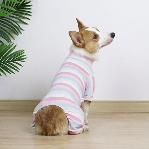 Striped Dog Jumpsuit 4-legged Pajamas Coat Nursing Belly Weaning Clothes Bodysuit Home Wear Pet Small Dog Tight Clothes