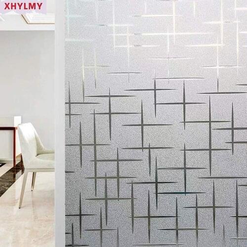 2M Length Privacy Window Film Self-Adhesive White Cross Static Cling Frosted Bedroom Decorative Glass Sticker UV Blocking Decals