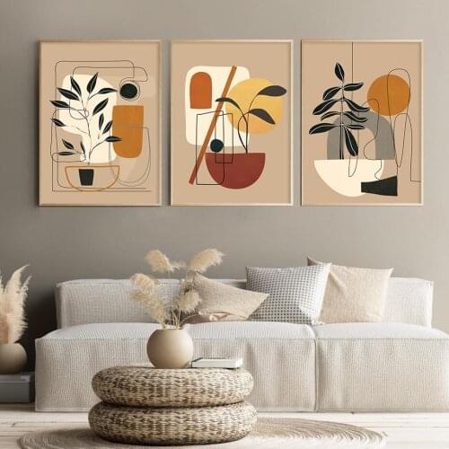 Self-adhesive Wall Stickers Abstract Camel Color Still Leaf Boho Painting Wall Art Posters Home Decor Wallpapers Room Decoration