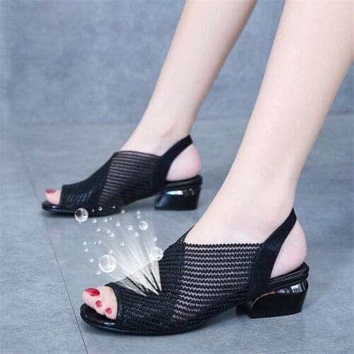 High-Heeled Sandals Summer Women Shoes For Women Sandals 2021 New Peep Toe Mesh Ladies Shoes Casual Black Heels Sandalias Mujer