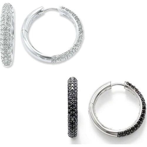 Hinged Hoop Creole Black White Pave Earrings Europe Bohemia Glam Good Jewerly For Women Gift In 925 Sterling Silver Super Deal