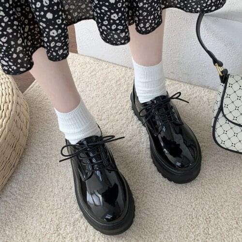 Japanese big head womens shoes new British wind with thick bottom with small leather shoes round head single shoes